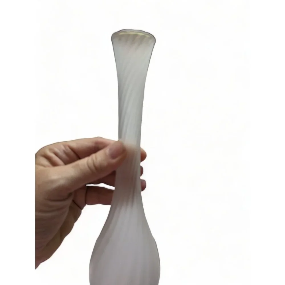 Vintage Satin Glass Pedestal Rib Swirl Bud Vase 10 3/4